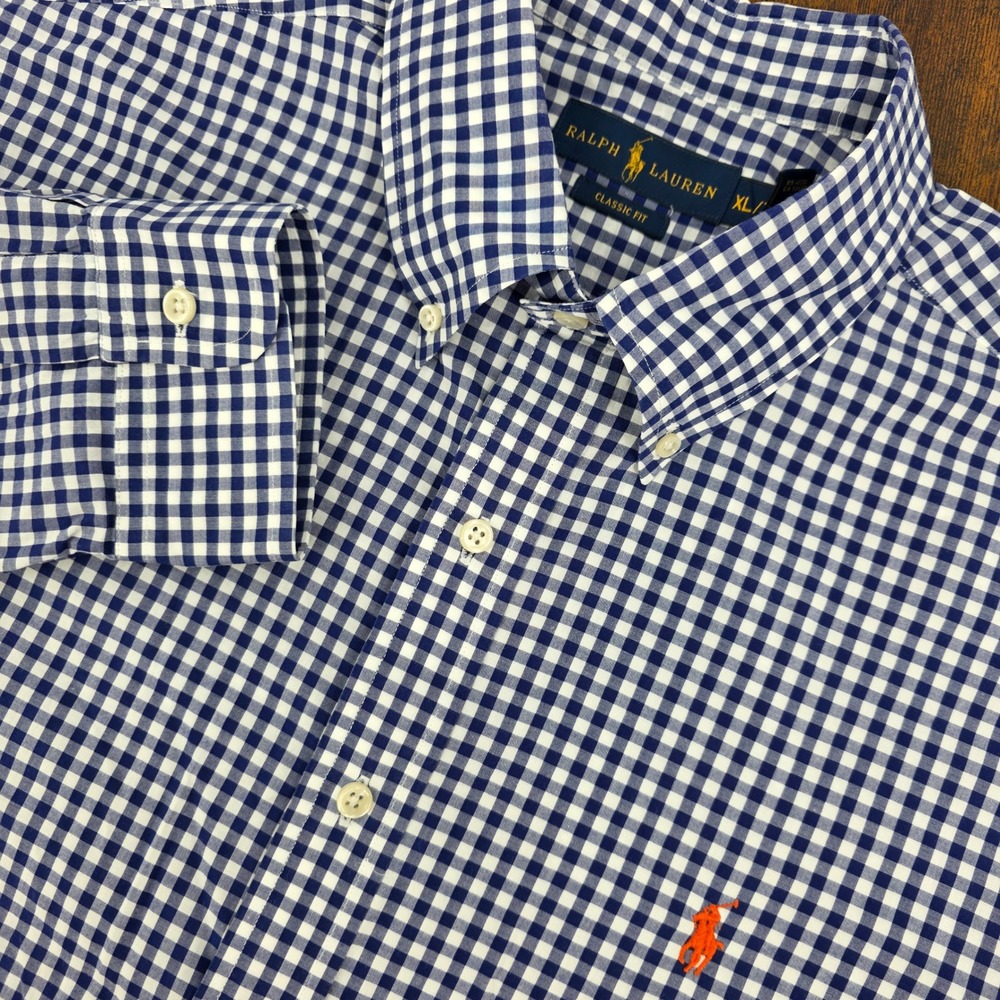 Polo Ralph Lauren Classic Fit Button Down Mens XL Blue Gingham Check Lightweight